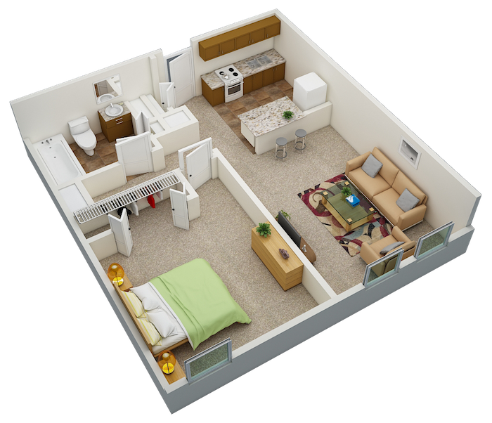Floor plan for 1 bed, 1 bath, 560 sqft